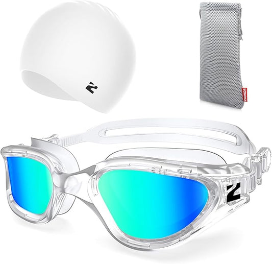 ZIONOR G1 Lite Swim Goggles with Swim Cap Comfortable Anti-fog Swimming Goggles Cap Set for Adult Men Women-StrideForce Fitness