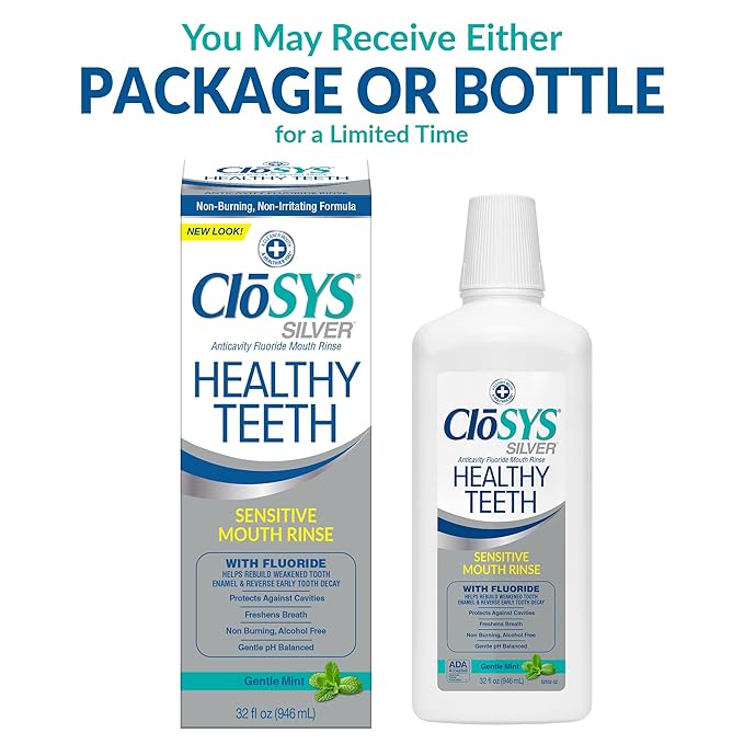 Closys Healthy Teeth Anti-Cavity Oral Rinse Mouthwash with Fluoride, Non-Burning, Non-Irritating – 32 Fl Oz