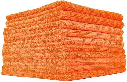 The Rag Company - Edgeless 365 Microfiber Towels (10-Pack) Premium 70/30 Blend, Professional Polishing, Wax Removal, Auto Detailing, 365gsm, 16in x 16in, Orange-StrideForce Fitness