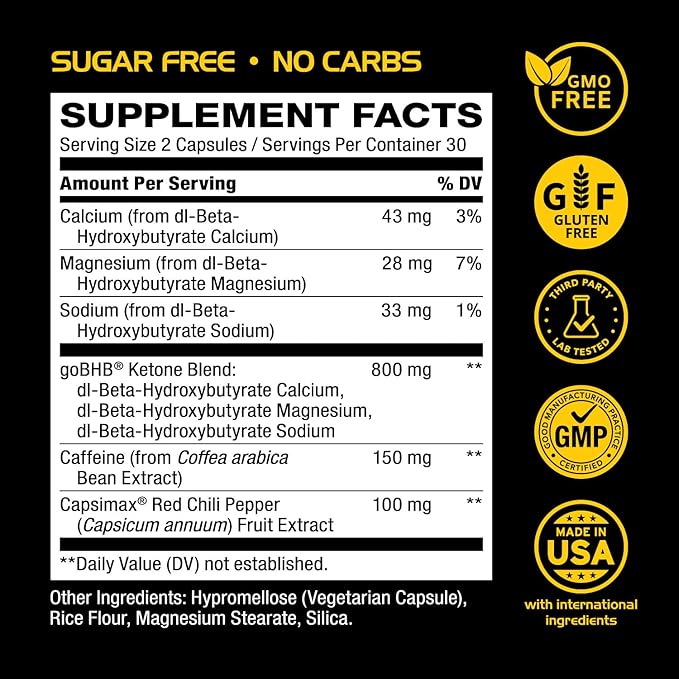 Lipo Burn Keto BHB Exogenous Ketones Supplement - BHB Science Keto Diet Pills with Capsimax and Caffeine for Natural Energy Focus Body Sculpting & Ketosis Support - Vegetarian & Non-GMO (1 Month)-StrideForce Fitness