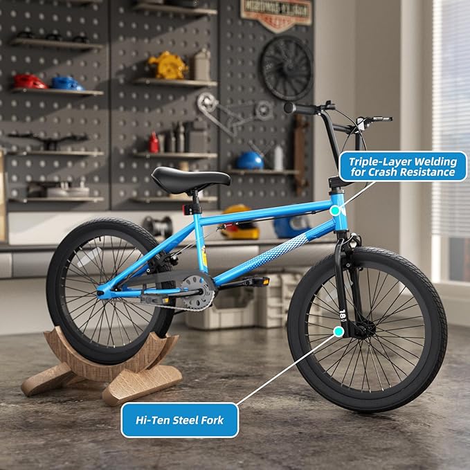 67i Boys BMX Bike 18/20 Inch Ages 8-12 Kids Bicycle with Front Rear U Brake Adjustable Seat Iron Fork 2.09" Wide Tires-StrideForce Fitness