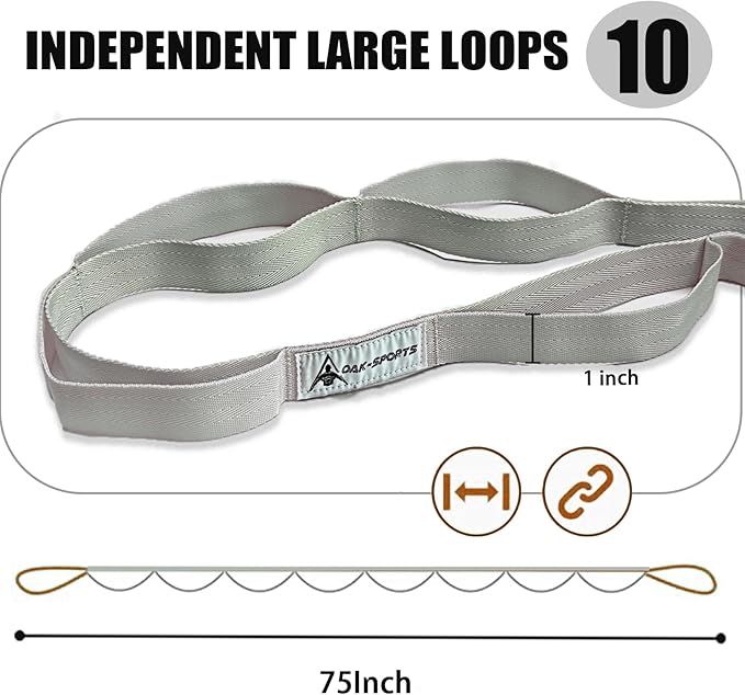 Stretching Strap Yoga Strap with Loops, Stretch Straps for Physical Therapy, Non-Elastic Exercise Strap for Pilates, Dance and Gymnastics with Workout Guide-StrideForce Fitness