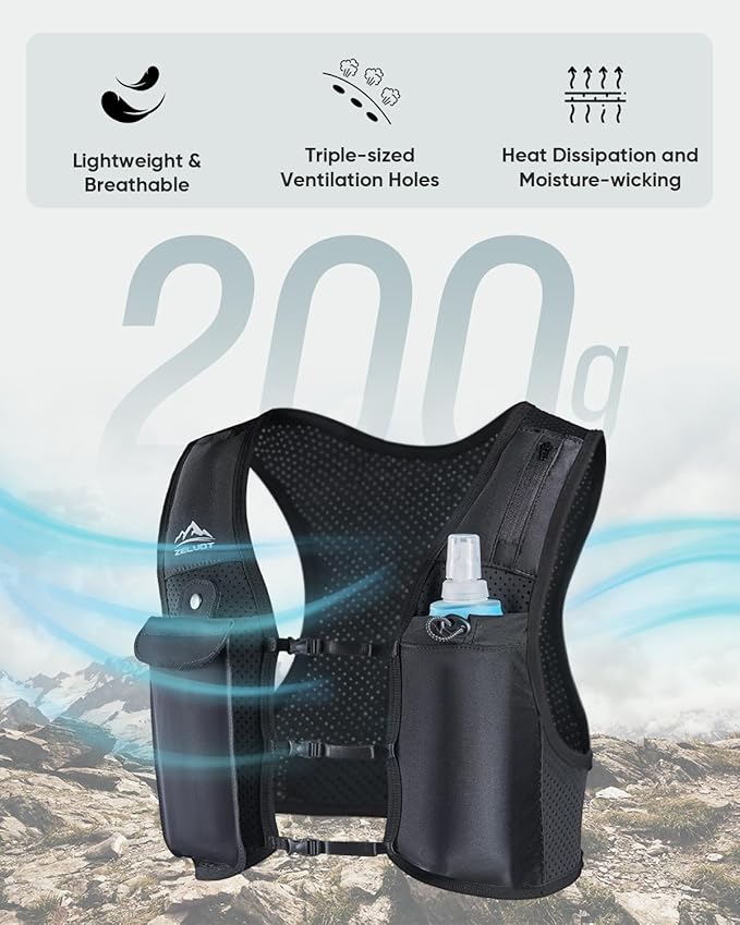 Running Vest for Women Men, USA Original Patent, Adjustable Chest Straps Running Hydration Vest with 500ml Soft Flask, Lightweight Reflective Hydration Backpack for Marathon-StrideForce Fitness