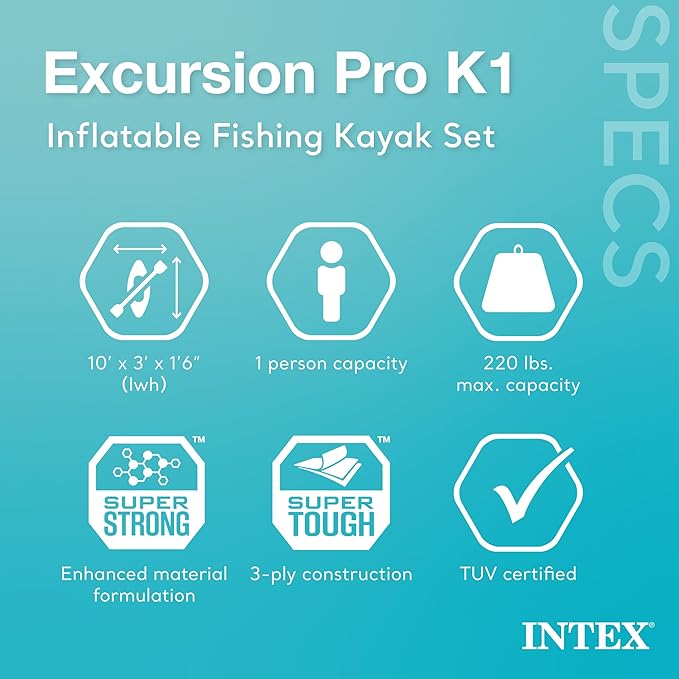 INTEX 68303EP Excursion Pro K1 Inflatable Kayak Set: Includes Deluxe 86in Kayak Paddles and High-Output Pump – SuperTough PVC – Adjustable Bucket Seat – 1-Person – 220lb Weight Capacity-StrideForce Fitness