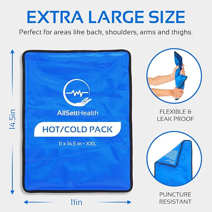 Reusable Ice Packs for Injuries Reusable | 11" x 14.5" - 2 Pack XL | Hot & Cold Pack | Large Ice Pack for Back Pain Relief, Flexible When Frozen | Cold Compress for Back, Knee, and Shoulder Injuries-StrideForce Fitness