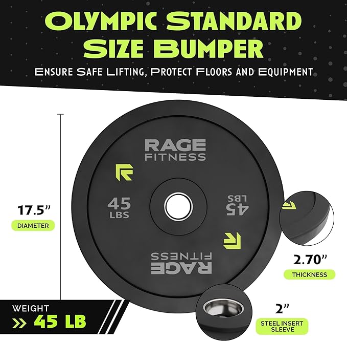 Olympic Bumper Plates, Rubber Formula With Steel Insert (10lb, 15lb, 25lb, 35lb, 45lb - SOLD INDIVIDUALLY), Olympic Weight Plates for Strength Training, Bench Press, Squats, Powerlifting-StrideForce Fitness