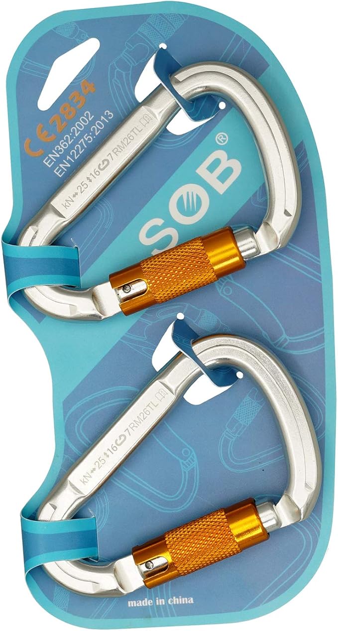 SOB Auto Locking Climbing Carabiner Clips,Heavy Duty Asymmetrical Carabiner Connector Used for Rappelling Gear Rescue Outdoor Projects Dog Leash-StrideForce Fitness