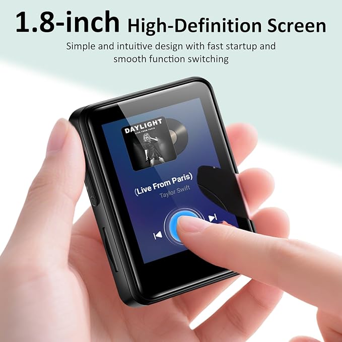 1.8 inch MP3 Player with Bluetooth, 32GB Digital Music Player for Kids, Portable Mini Bluetooth MP3 Player with Speaker Lossless Sound with FM Radio, Voice Recorder, Supports up to 512GB, Black-StrideForce Fitness