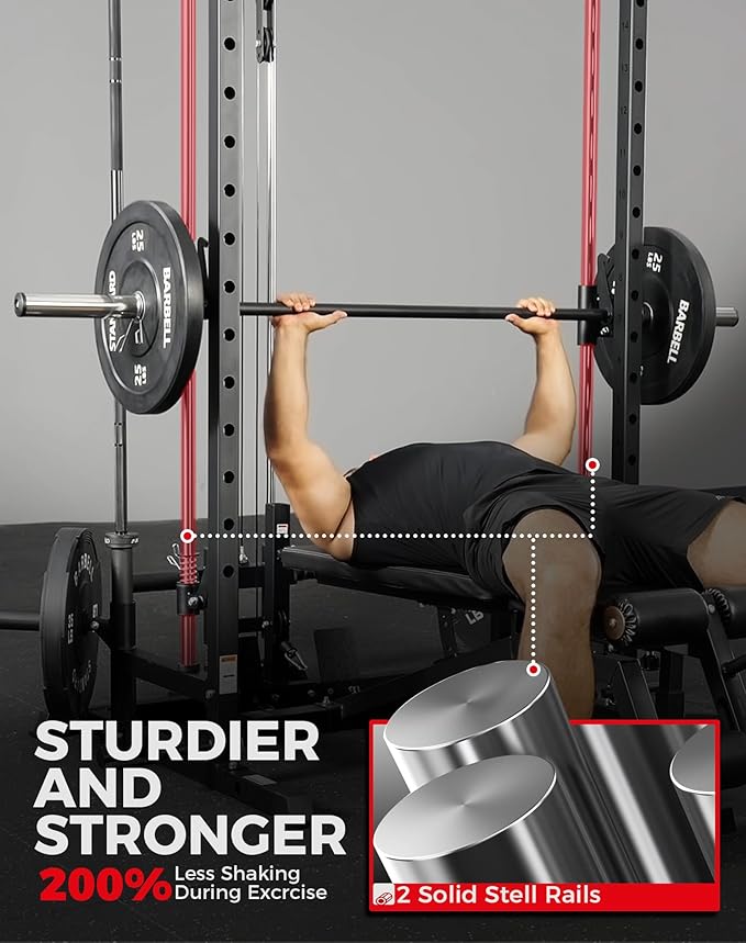 Mikolo Smith Machine Home Gym Power Cage (1:1 Ratio Strength Trainer) (Space Saving Design) (with 8 Free Attachments) Squat Rack for Full Body Training-StrideForce Fitness