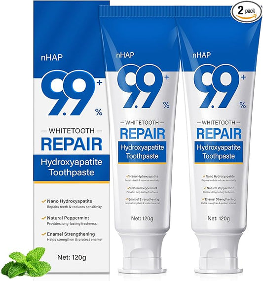 Hydroxyapatite Toothpaste for Enamel Protection and Tooth Strengthening - 9.9% Hidroxiapatita Toothpaste for Sensitive Teeth to Repair, Fluoride-Free Dental Care with Natural Mint (240g)