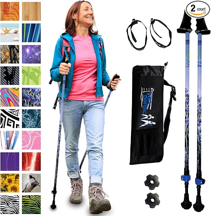 York Nordic Motivator Walking Poles for Balance and Rehab - Patented Stability Grips - Lightweight, Adjustable, and Collapsible - 2 Pieces Adjustable w/flip Locks - Heights 4'6" up to 6'2" - 230 lbs-StrideForce Fitness