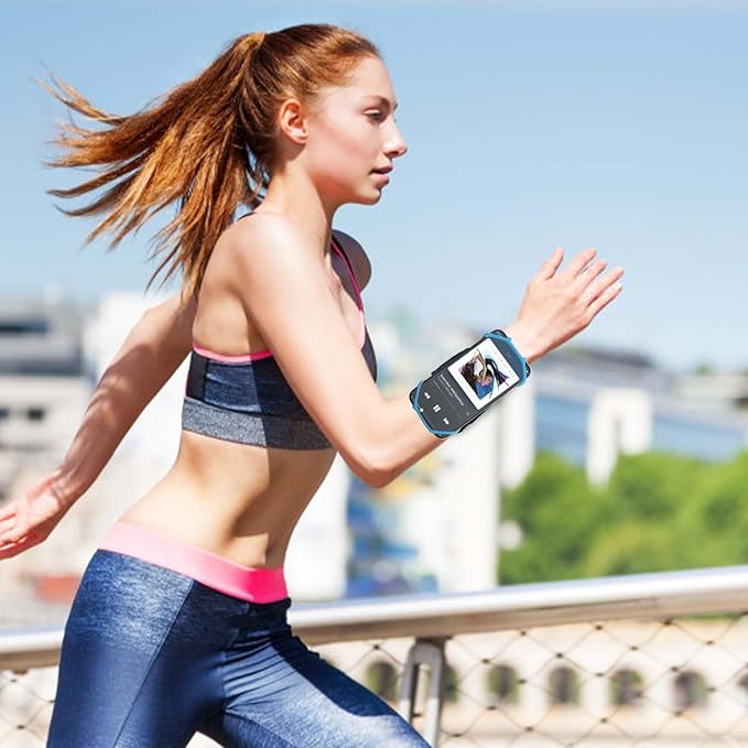 Wristband Phone Holder for Running, 360°Rotation & Detachable Sports Armband with Key Holder for iPhone 16/15/14/13/12/Pro/Pro Max/XS/XR/X/8/7/6/Plus, Fits 4.5-7 Inch Smartphones (Blue)-StrideForce Fitness