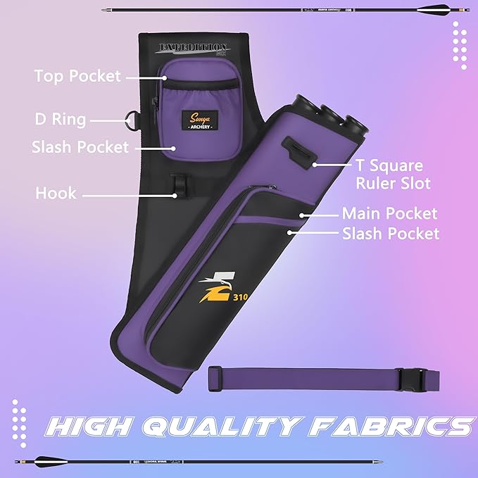 SUNYA Archery Hip Quiver for Arrows. Includes 3 Tubes Arrow Holder, Accessories Pockets and Waist Belt. Fit for Compound and Recurve Bow Practice.-StrideForce Fitness