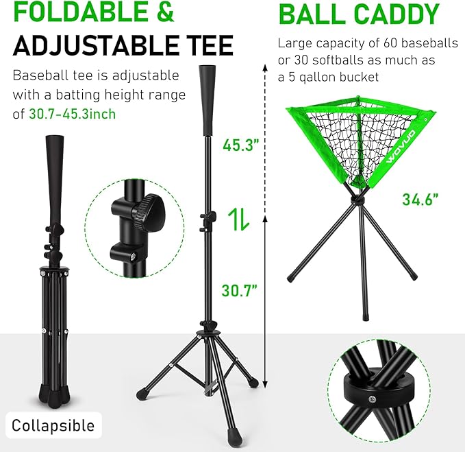 7x7 ft Baseball Net for Batting Pitching Hitting, Softball Pitching Net with Strike Zone, Tee, Ball Caddy, Softball Batting Net Baseball Training Equipment for Kids Adult Youth Sport Practice-StrideForce Fitness