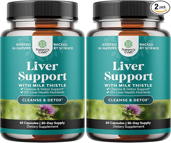Natures Craft Liver Cleanse Detox & Repair 2 Pack Bundle - Herbal Liver Support Milk Thistle Supplement - Silymarin Milk Thistle Supplements with Dandelion Root, Choline, Beetroot & Artichoke Extract-StrideForce Fitness