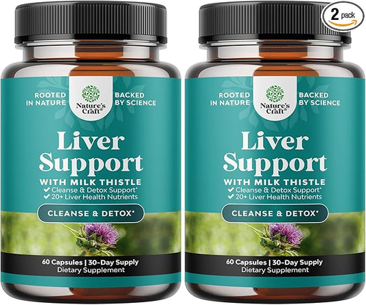 Natures Craft Liver Cleanse Detox & Repair 2 Pack Bundle - Herbal Liver Support Milk Thistle Supplement - Silymarin Milk Thistle Supplements with Dandelion Root, Choline, Beetroot & Artichoke Extract-StrideForce Fitness