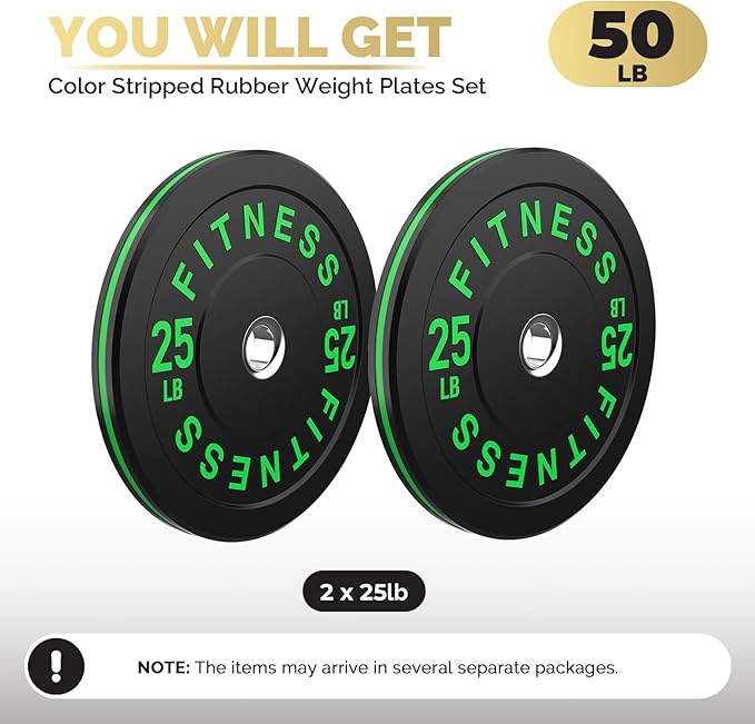 2 Inch Bumper Plates，10-500lbs，Barbell Rubber Olympic Weight Plates Set for Home Gym, Strength Training & Weight Lifting, Multiple Options Colors-StrideForce Fitness