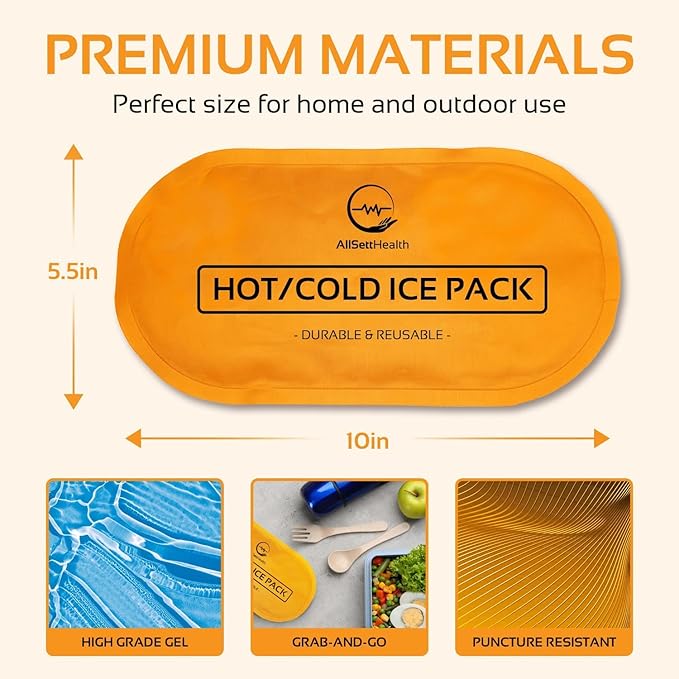AllSett Health Reusable Hot and Cold Gel Ice Packs for Injuries | Cold Compress, Ice Pack, Gel Ice Packs, Cold Pack, ice Pack, Cold Packs for Injuries, 10.5 in Long x 5 in Wide, | 4 Pack Orange-StrideForce Fitness