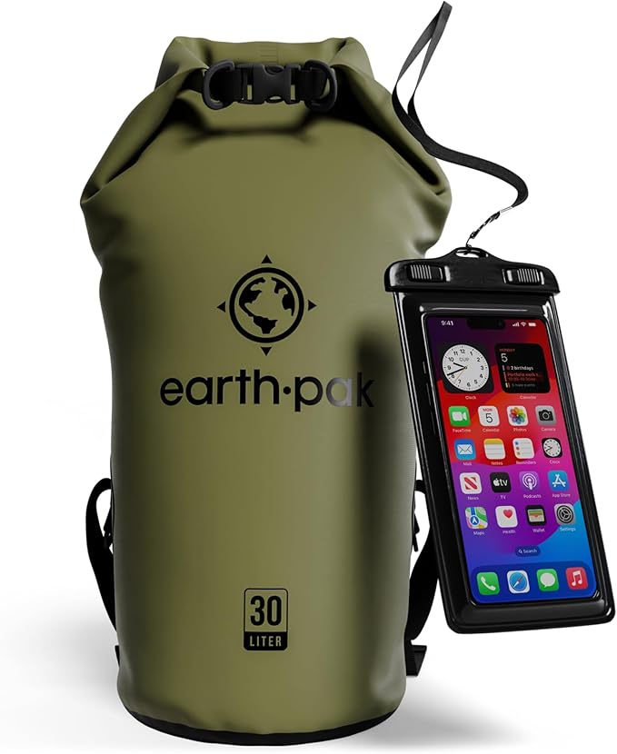 Earth Pak Waterproof Dry Bag - Roll Top Waterproof Backpack Sack Keeps Gear Dry for Kayak with Waterproof Phone Case-StrideForce Fitness