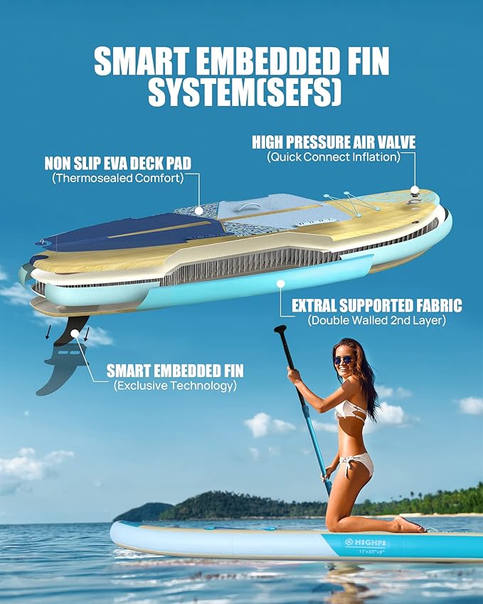 Highpi Inflatable Stand Up Paddle Board for Youth and Adults – Wide Sup with Premium Accessories, Blow Up Paddleboard for Surfing, Fishing, Yoga & More-StrideForce Fitness