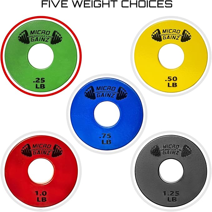 Micro Gainz Standard 1-Inch Center Hole Fractional 2 Pcs Color Weight Plates, Choose (.25LB-1LB) Designed for Standard 1-Inch Dumbbell & Barbell for Strength Training, Made in USA-StrideForce Fitness