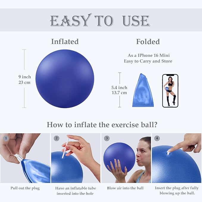 Soft Pilates Ball 9 Inch, Ideal Small Exercise Ball Between Knee Squeeze for Physical Therapy Yoga Core Medicine Abs Pt Bouncy, Mini Rubber Fitball Barre Workout Equipment for Women Men Kid Toddler-StrideForce Fitness