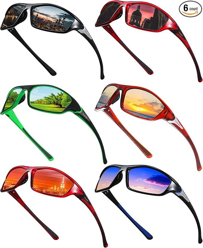 Frienda 6 Pack Polarized Sport Sunglasses for Men Multipack Fit over Glasses Pack Lot Set Men's Sport Fishing Eyeglasses-StrideForce Fitness