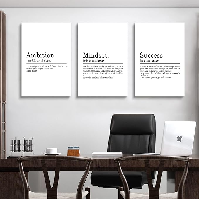 Inspirational Canvas Painting Wall Art -EPHANY ART - Mindset Quotes Prints, Motivational Wall Art Success Framed Entrepreneur Poster Positive Quotes Wall Poster for Home Office Workplace (L-3pcs,20x30inchx3pcs)-StrideForce Fitness