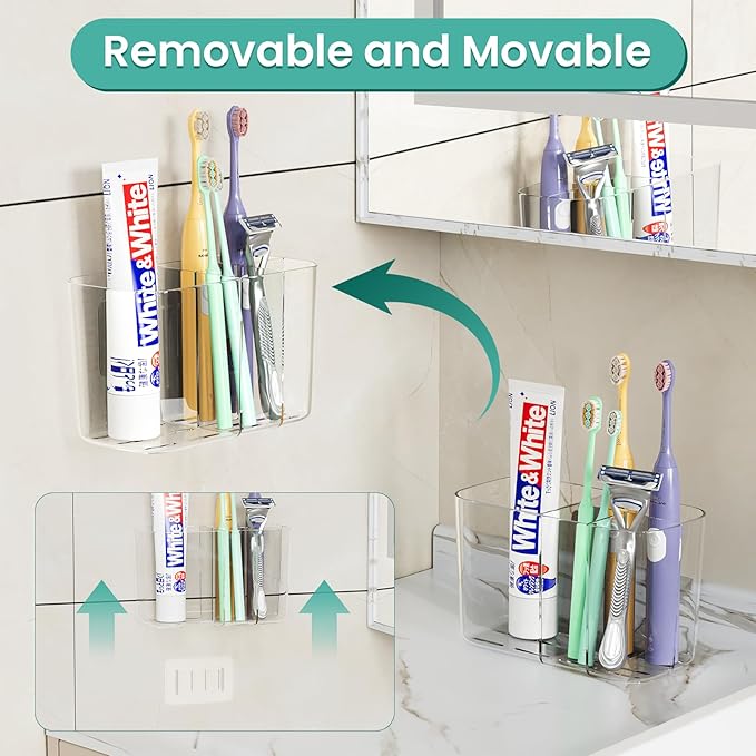 Wall Mounted Electric Toothbrush Holder, 5 Slots Clear Tooth Brush and Paste Holder for Bathroom, Cute Kids Toothbrush Holders and Toothpaste Accessories(Clear)