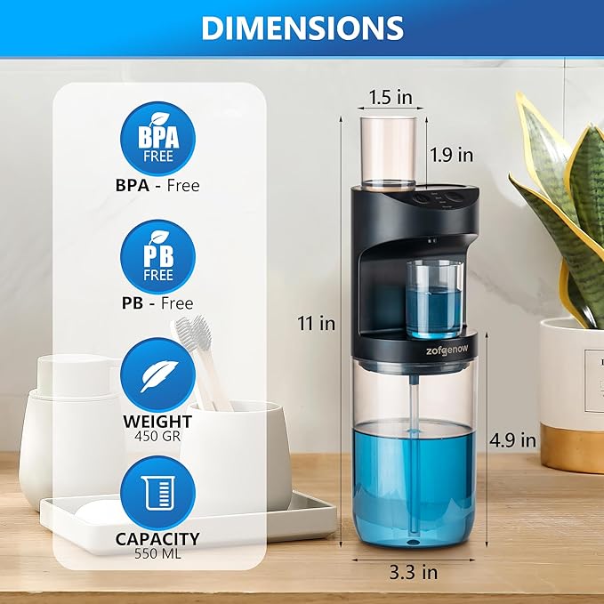 Automatic Mouthwash Dispenser for Bathroom,Bathroom Accessories 19.4 Fl Oz Dispensers with Magnetic Cups,Wall Mounted Dispenser,Suitable for All Age Groups,Black