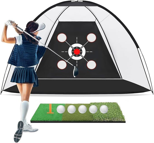 Golf Net,10x7FT with Golf Practice Mat,Hitting Aid Nets for Backyard Driving Chipping Training Swing with Target Outdoor or Indoor–Gifts for Men/Dad/Him-StrideForce Fitness