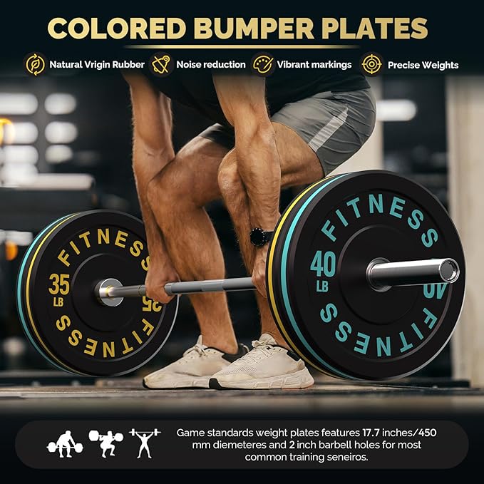 2 Inch Bumper Plates，10-500lbs，Barbell Rubber Olympic Weight Plates Set for Home Gym, Strength Training & Weight Lifting, Multiple Options Colors-StrideForce Fitness