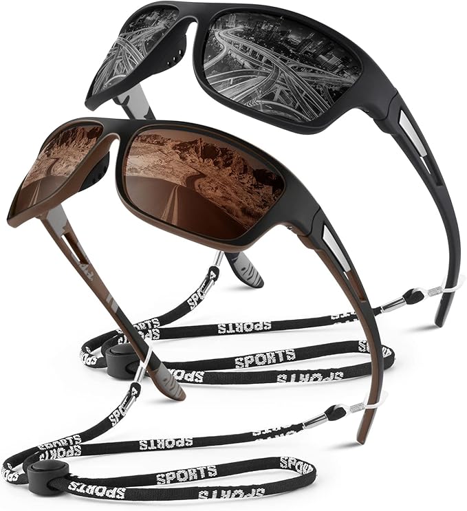 Polarized Sports Sunglasses for Men Women,Fishing Driving Rectangular Goggles UV400 Protection-StrideForce Fitness