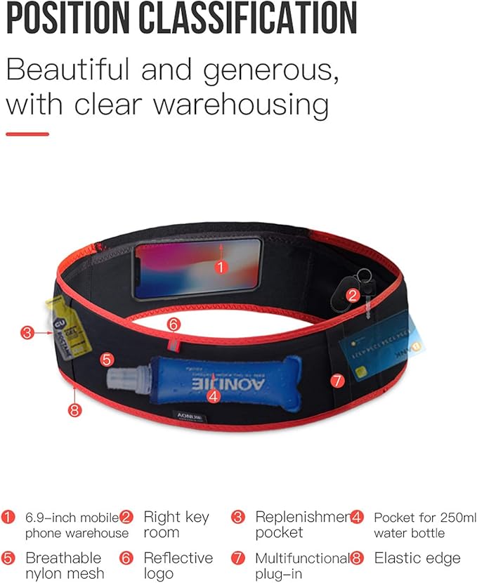 AONIJIE Hydration Belt Running Fanny Pack, with 250ml Soft Water Bottle Flask Phone Holder for Trailing Running Climbing Jogging Cycling Workout Fitness 3 Colors (Black, L/XL)-StrideForce Fitness