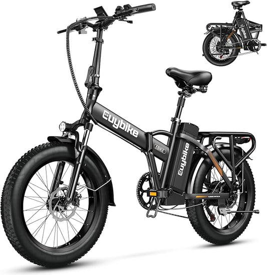 1000W Folding Electric Bike, 48V 20AH Large Removable Battery E Bike, 30+MPH, 80 Miles Max Range, 20" Fat Tire Electric Bike for Adults, Adult Electric Bicycles for Commute Beach Snow-StrideForce Fitness