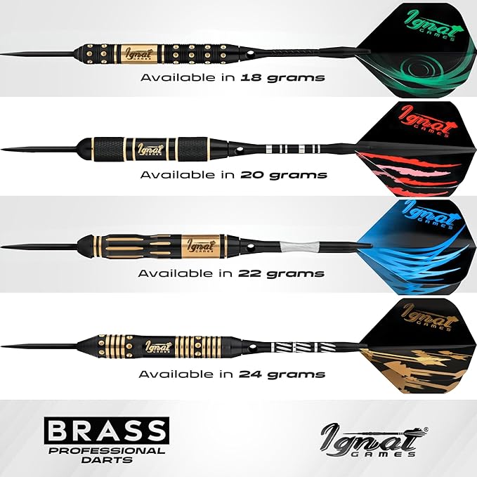 IgnatGames Premium Steel Tip Darts – 3/6/12 Pack Brass Barrels with Aluminum Shafts, 16 GlideXPro Flight Set, Tool Kit & Giftable Case-StrideForce Fitness