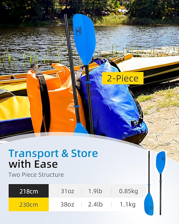 OCEANBROAD Kayak Paddle 86in/218cm, 90.5in/230cm Alloy Shaft 2-Piece Floatable Kayak Oar for Kayaking Canoeing Boating-StrideForce Fitness