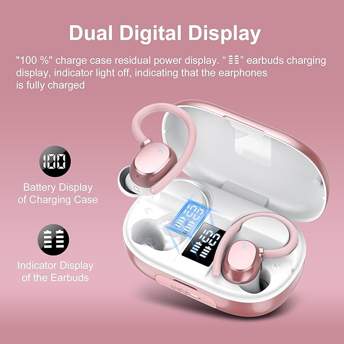 Ear Buds Wireless Bluetooth Earbuds Sport 2025 New Bluetooth 5.3 Headphones with LED Display 128H Playtime Powerful Bass Over Ear Earphones with Earhooks IP7 Waterproof for Gym/Running/Workout-StrideForce Fitness