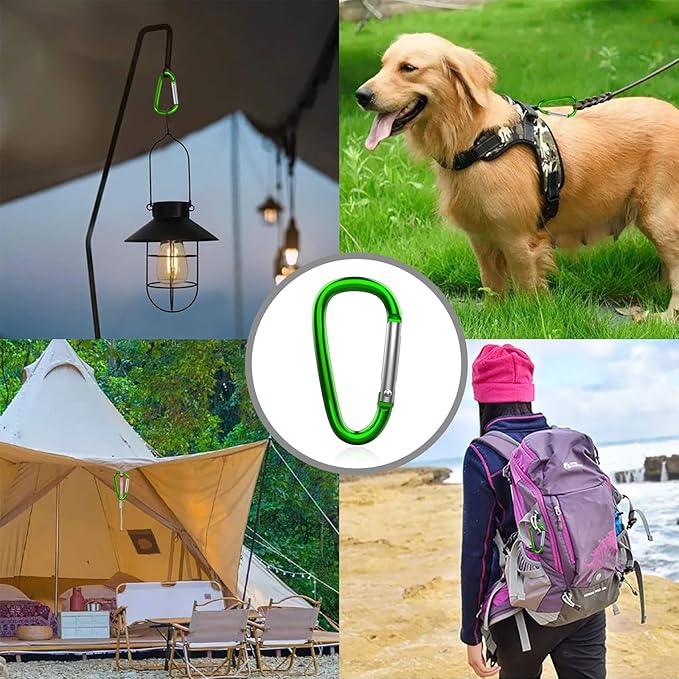 30PCS Aluminum Carabiner Clips, 2" D Shape Spring Snap Hooks Carabiner with 30PCS Keyring Keychain Hook-StrideForce Fitness