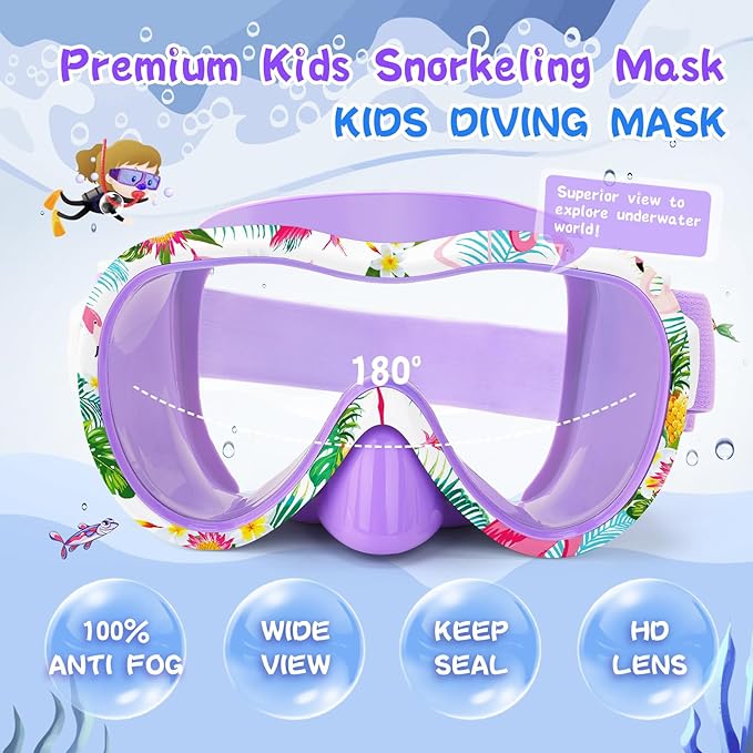 Kids Swim Goggles with Nose Cover, 180° Panoramic Snorkel Mask with Anti-Fog & Anti-Leak Design, Comfort Fabric Strap UV Protection Lens for Boys Girls Ages 3-15-StrideForce Fitness