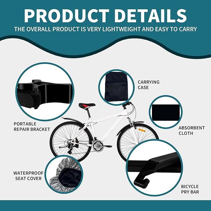 Portable Repair Stand,For Bicycles,eBikes,Compatible w All Electric Bikeswith Maintenance Bracket,Pry Bar,Cushion Cover, Black,Carrying Case,Absorbent Cloth,Waterproof Seat Cover-StrideForce Fitness