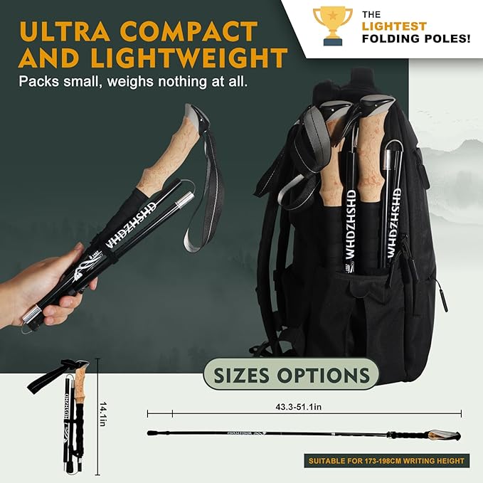 Trekking Poles for Hiking - Walking Sticks for Men, Women, Seniors, 2pc Collapsible Lightweight Aluminum Alloy Hiking Poles for Nordic Walking & Outdoor Adventures-StrideForce Fitness