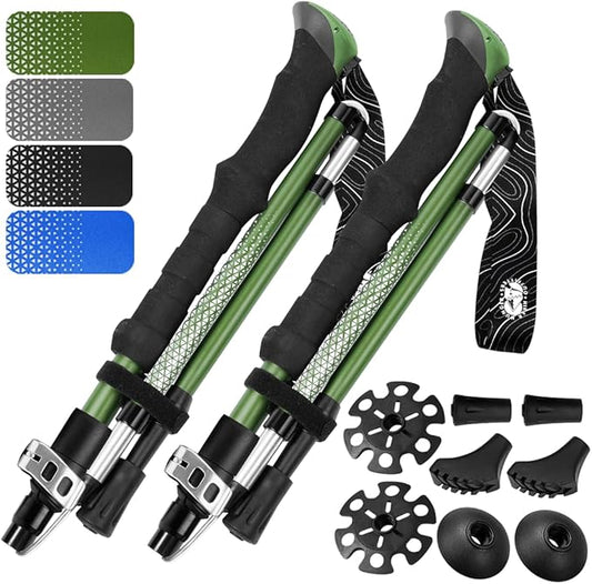 Premium Foldable Hiking Poles by USA Brand - Adjustable, Lightweight Trekking Poles Made of Aircraft Aluminum, Metal Flip Locks & Comfortable Real Cork and EVA Foam Grips-StrideForce Fitness