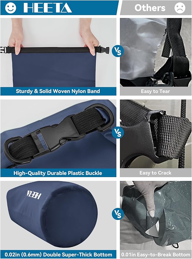 HEETA Waterproof Dry Bag for Women Men(Upgraded Version) 5L/10L/20L/30L/40L Roll Top Lightweight Dry Storage Bag Backpack with Emergency Whistle for Travel, Swimming, Boating, Kayaking, Camping, Beach-StrideForce Fitness