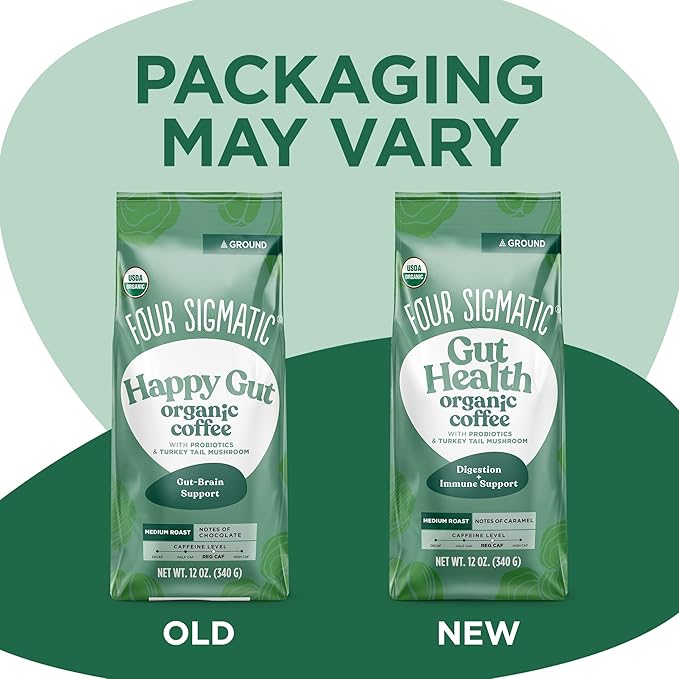 Four Sigmatic Gut Health Organic Ground Coffee | Medium Roast, Immune Boosting Probiotic Mushroom Coffee with Chaga & Turkey Tail for Gut Health & Immune Support | 12oz Bag-StrideForce Fitness
