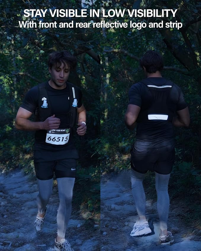 Running Vest for Women Men, USA Original Patent, Adjustable Chest Straps Running Hydration Vest with 500ml Soft Flask, Lightweight Reflective Hydration Backpack for Hiking Marathon-StrideForce Fitness