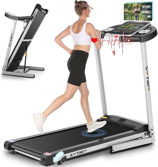 SYTIRY Incline Treadmills for Home with TV Screen and WiFi, 3.25HP Smart Walking Pad Treadmill with Incline, Heavy Duty Foldable Electric Running Machine with 10” Touchscreen, 3D Virtual Sports Scenes-StrideForce Fitness