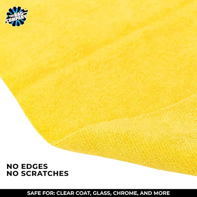 The Rag Company - Edgeless 365 Microfiber Towels (10-Pack) Premium 70/30 Blend, Professional Polishing, Wax Removal, Auto Detailing, 365gsm, 16in x 16in, Gold-StrideForce Fitness