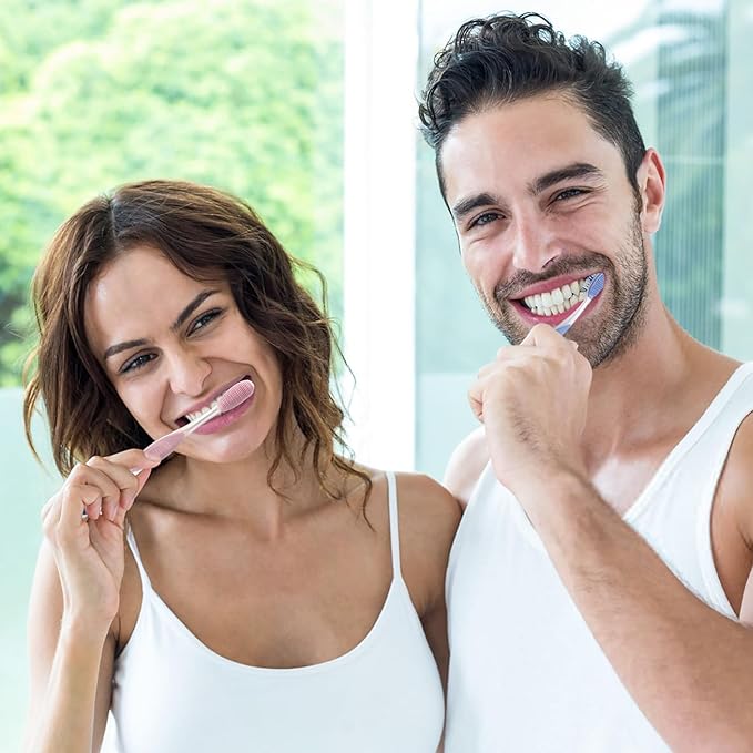 Medium Toothbrushes for Adults | Medium Bristles Toothbrush with Tongue Scraper & Ergonomic Handle, Travel Toothbrushes BPA-Free, Adult Toothbrush Pack, Assorted Colors, Pack of 6