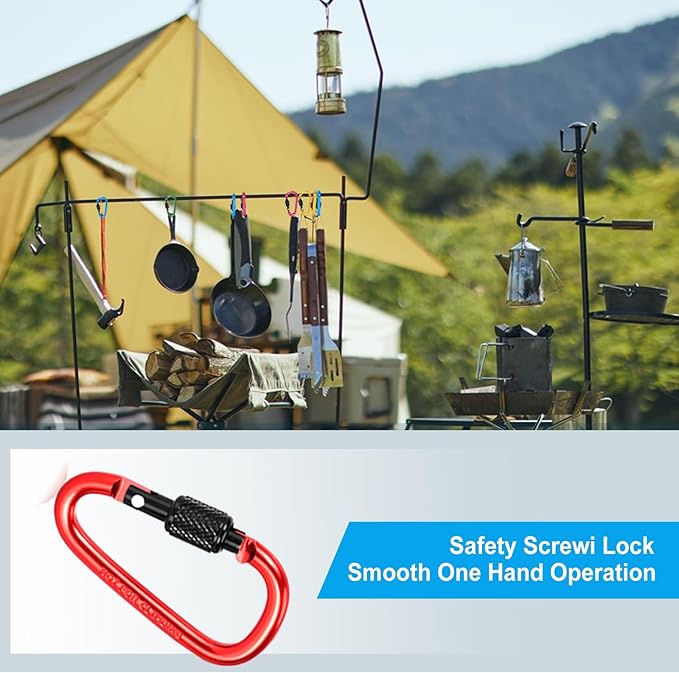 10 Pack Aluminum D Ring Key Rings Hiking Clips Locking Carabiner for Hiking Camping Fishing and Outdoor Use，Clips with Screw Gate Multicolored-StrideForce Fitness